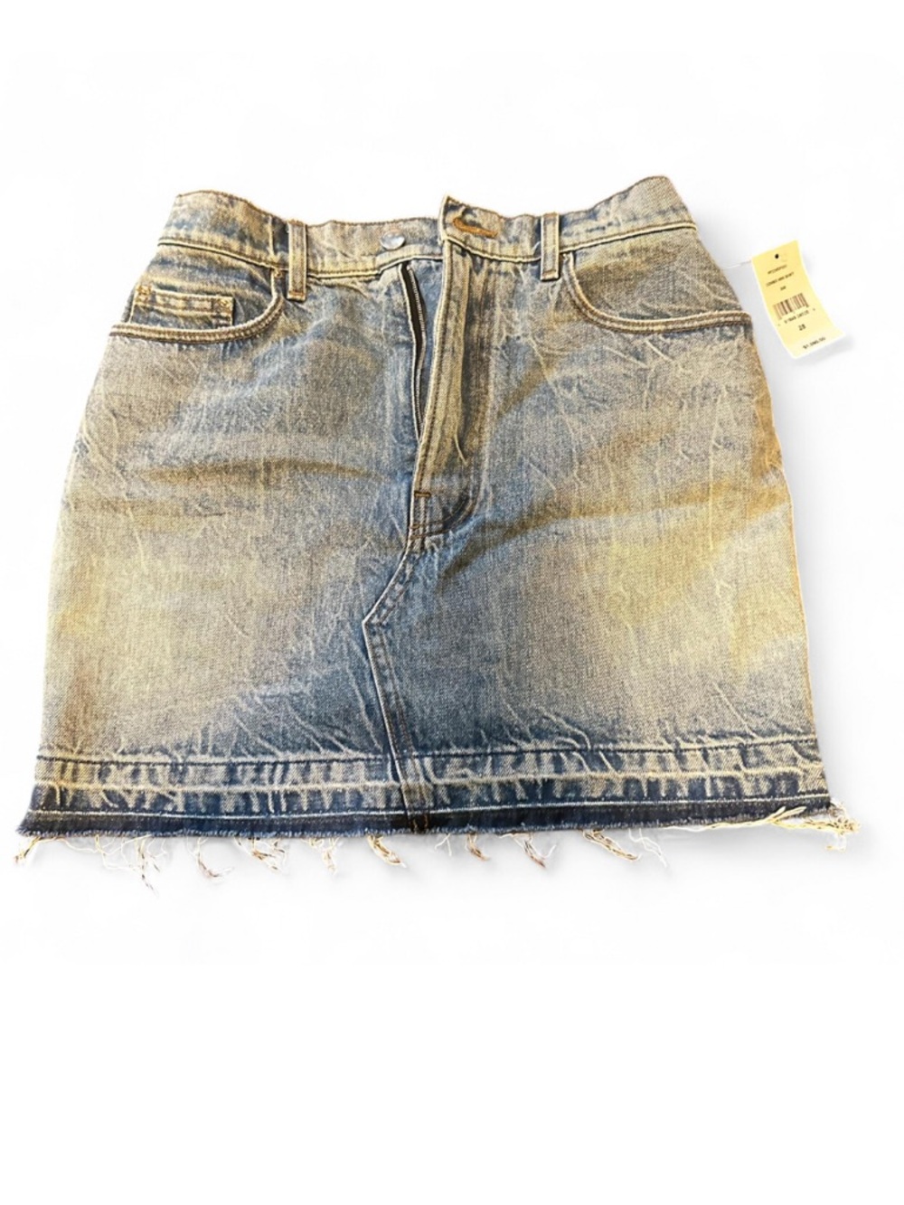 AMIRI Washed Blue and Leather Distressed Denim Mini Skirt